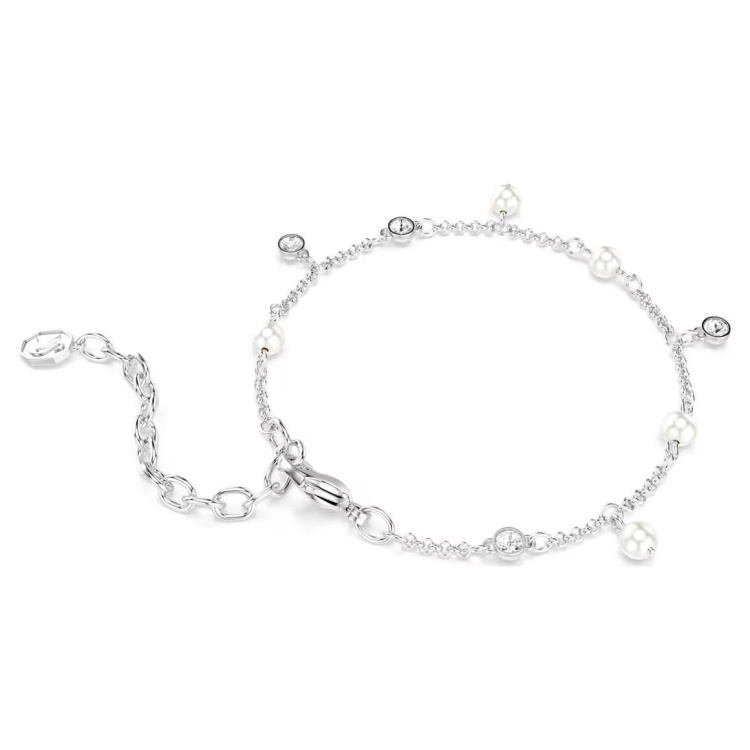Imber bracelet Crystal pearl, Round cut, White, Rhodium plated